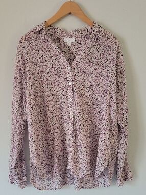 Light Purple Floral Button-Front Women's Blouse 100% Cotton